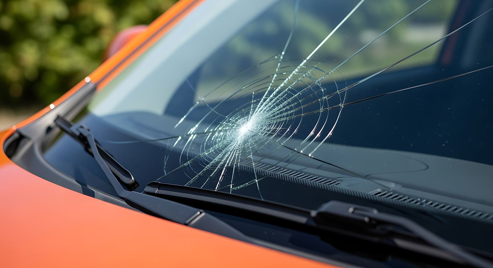 Cracked windshield with spreading damage on a car in Clinton, MD